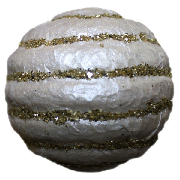 Χριστουγεννιάτικη Μπάλα Λευκή, με Χρυσές Οριζόντιες Ρίγες (6cm)